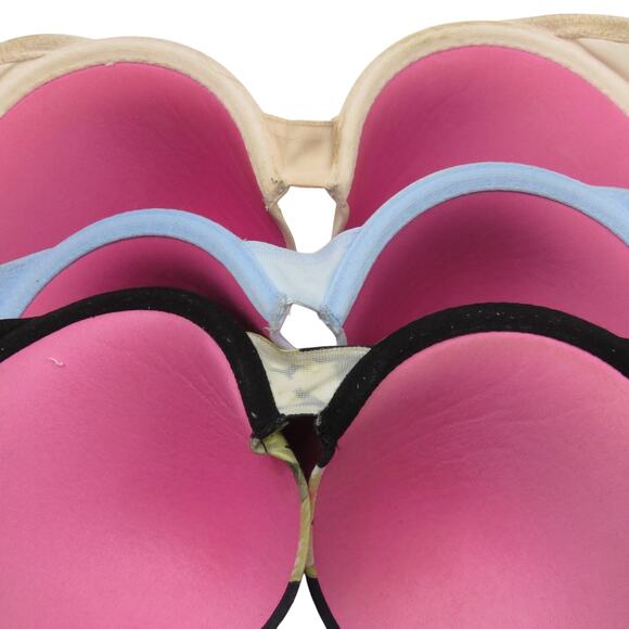 3 PINK Victoria's Secret Push Up Bras Hibiscus Blue Pink 32DD Wireless - Picture 3 of 8